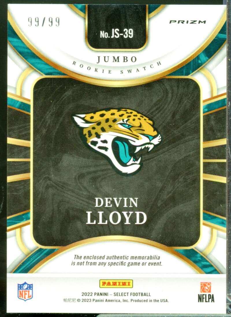 Devin Lloyd Card 2022 Select Jumbo Rookie Jersey Swatch Prizm #39  Image 2