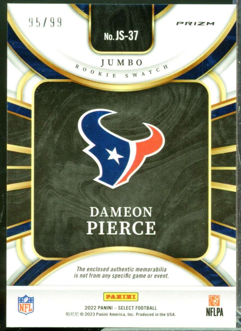 Dameon Pierce Card 2022 Select Jumbo Rookie Jersey Swatch Prizm #37  Image 2