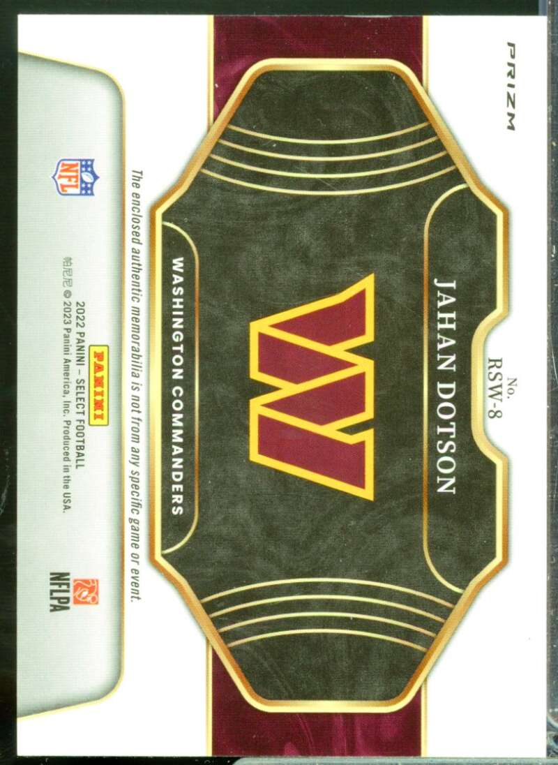 Jahan Dotson Card 2022 Select Rookie Swatches Jersey Prizm Red #8  Image 2