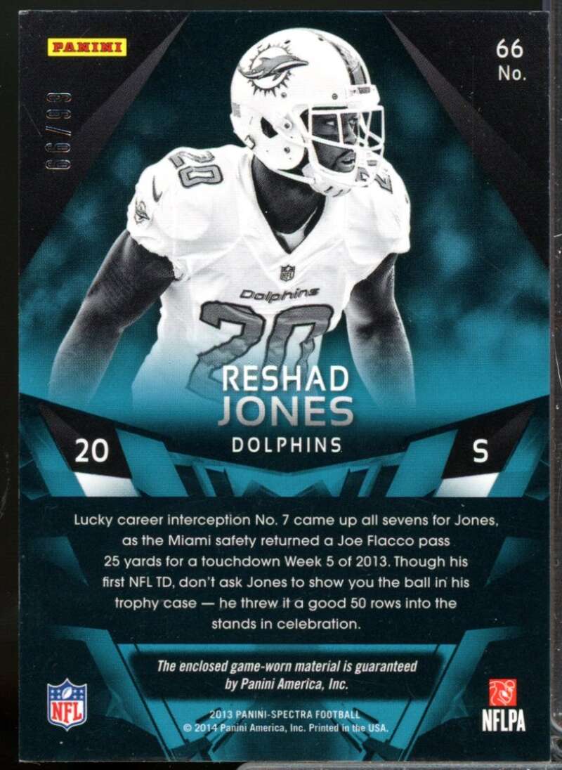Reshad Jones /99 Card 2013 Panini Spectra Jersey Materials Spectra Blue #66  Image 2
