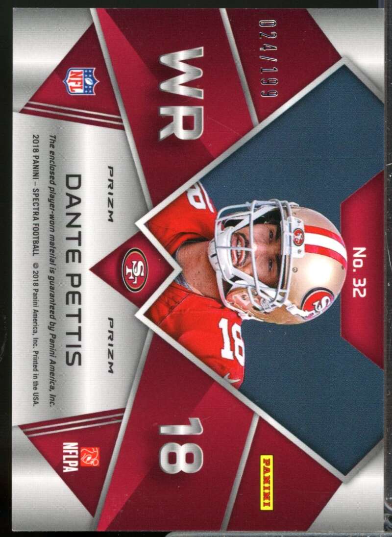 Dante Pettis Card 2018 Panini Spectra Monumental Memorabilia Rookie Jersey #32  Image 2