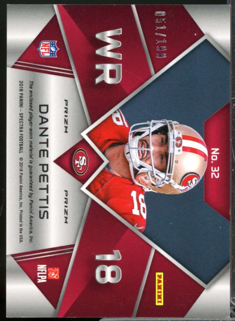 Dante Pettis Card 2018 Panini Spectra Monumental Memorabilia Rookie Jersey #32  Image 2