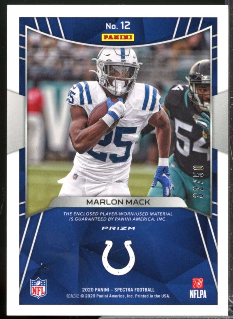 Marlon Mack Card 2020 Panini Spectra Fireworks Fabric Jersey Hyper #12  Image 2