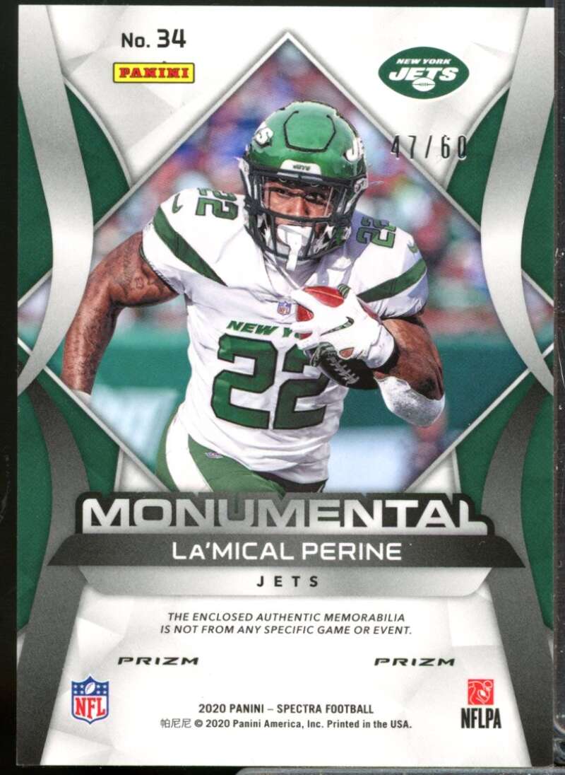 La'Mical Perine /60 2020 Panini Spectra Monumental Rookie Jersey Neon Blue #34  Image 2