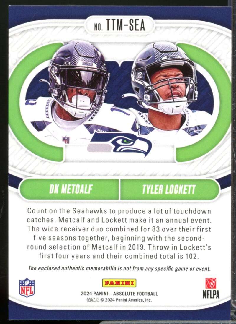 D.K. Metcalf Tyler Lockett Card 2024 Absolute Team Tandem Jersey Materials #10  Image 2
