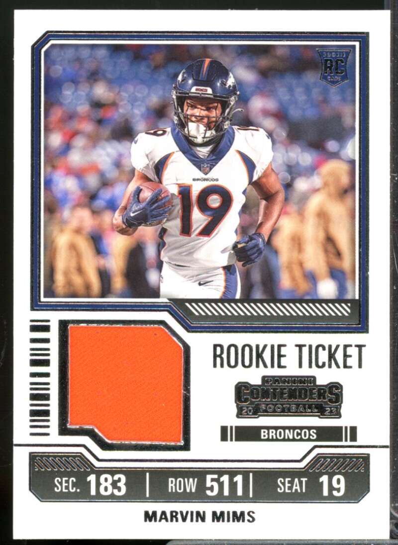 Marvin Mims Card 2023 Panini Contenders Rookie Ticket Jersey Swatches #24  Image 1