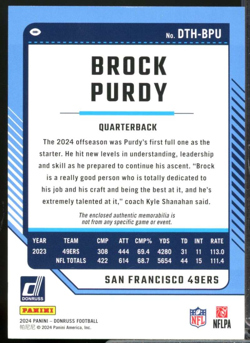 Brock Purdy Card 2024 Donruss Threads Jersey #35  Image 2