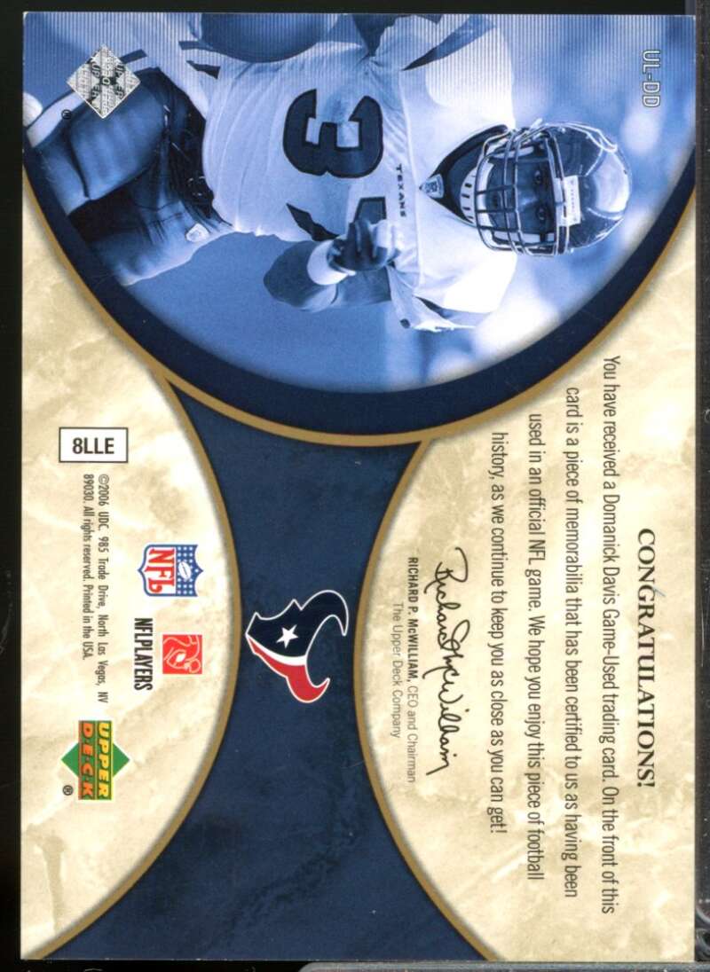 Domanick Davis /50 Card 2006 Ultimate Collection Jerseys Patches Silver #ULDD  Image 2