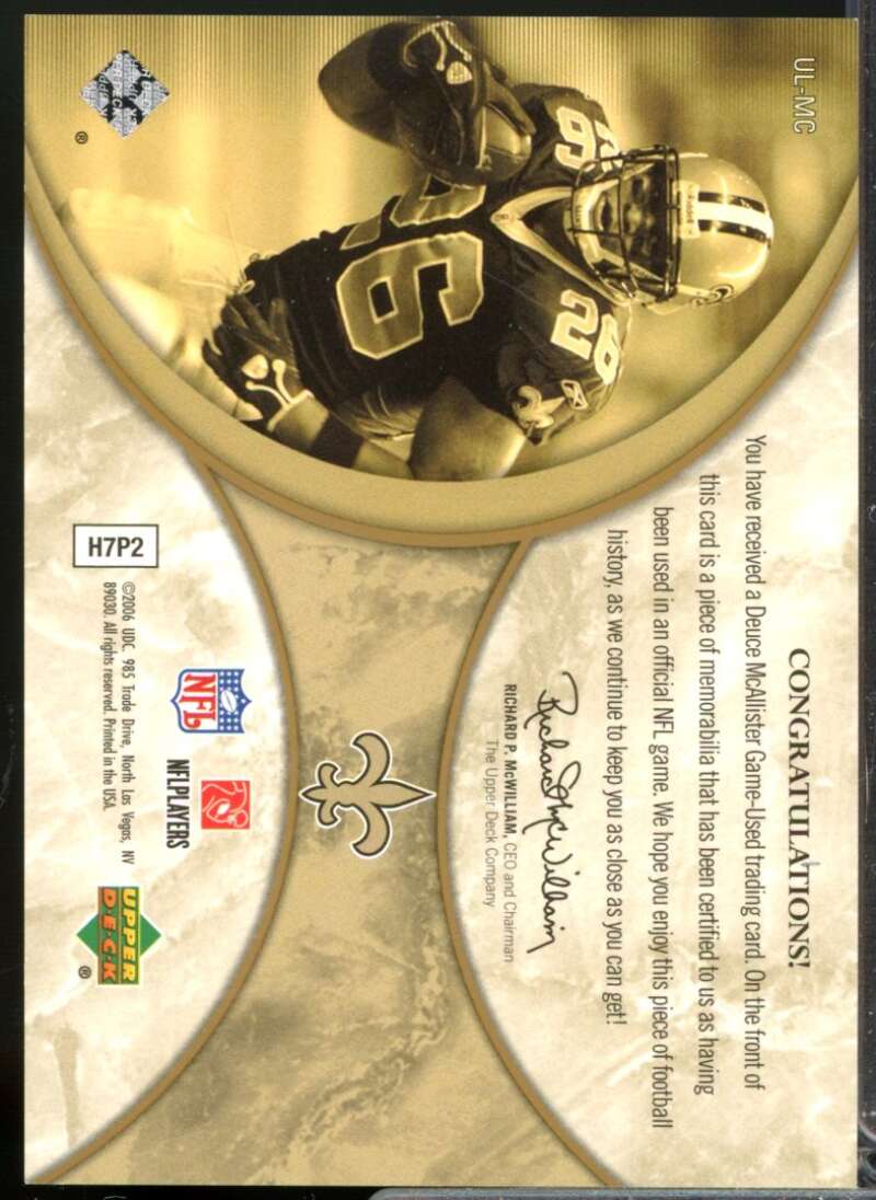 Deuce McAllister Card 2006 Ultimate Collection Jerseys #ULMC  Image 2