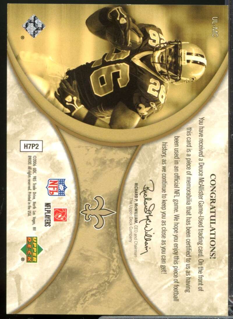 Deuce McAllister Card 2006 Ultimate Collection Jerseys #ULMC  Image 2