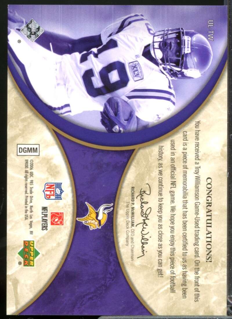 Troy Williamson /40 Card 2006 Ultimate Collection Jerseys Spectrum #ULTW  Image 2