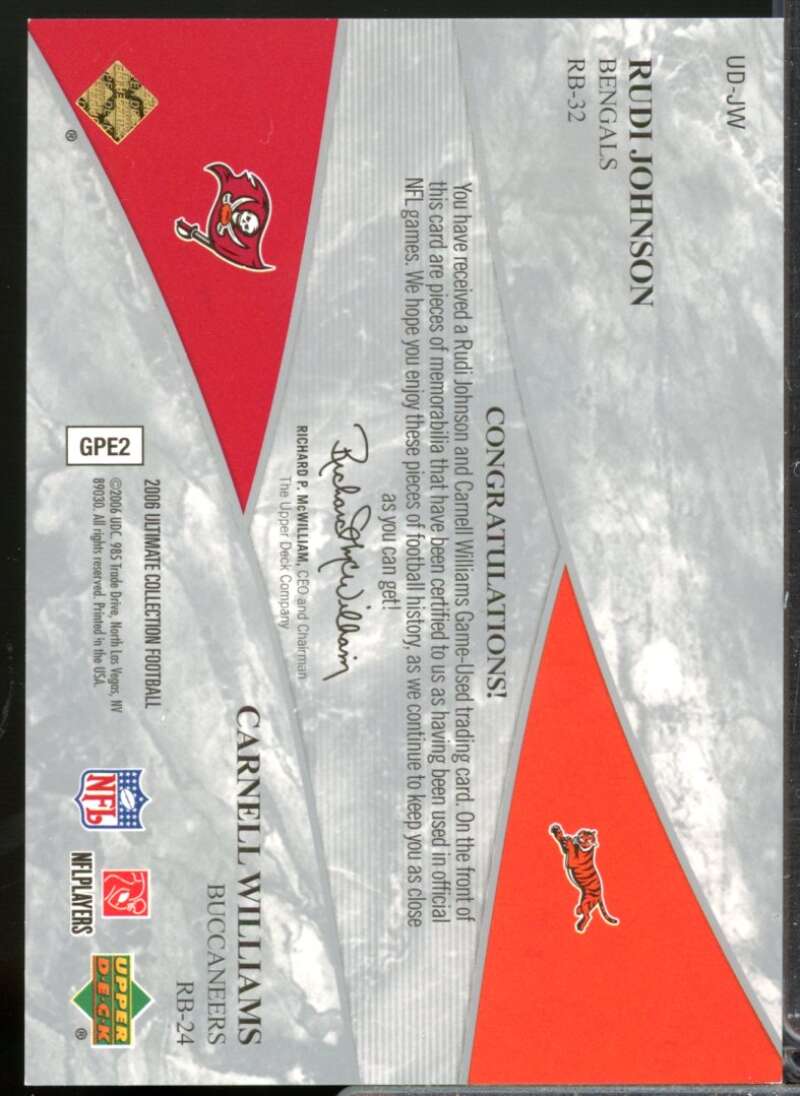 Rudi Johnson Carnell Cadillac Williams 2006 Ultimate Collection Jersey Dual #JW  Image 2