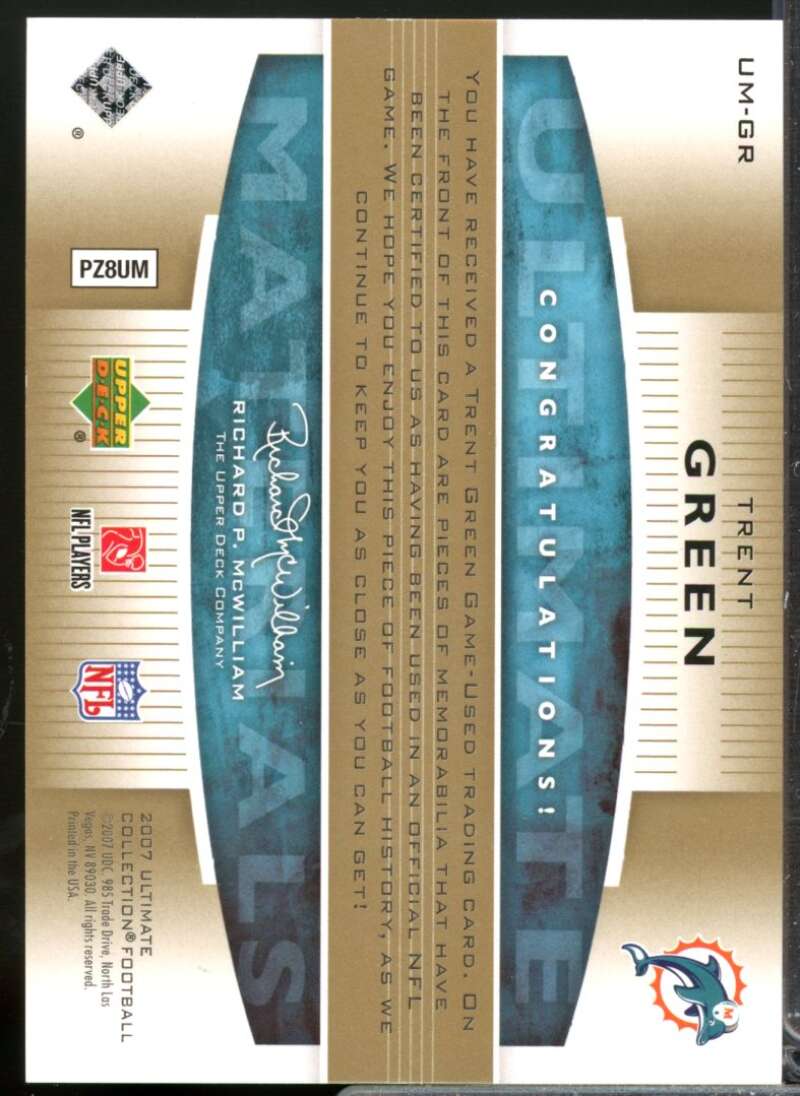 Trent Green Card 2007 Ultimate Collection Materials Jersey Gold #UMGR  Image 2