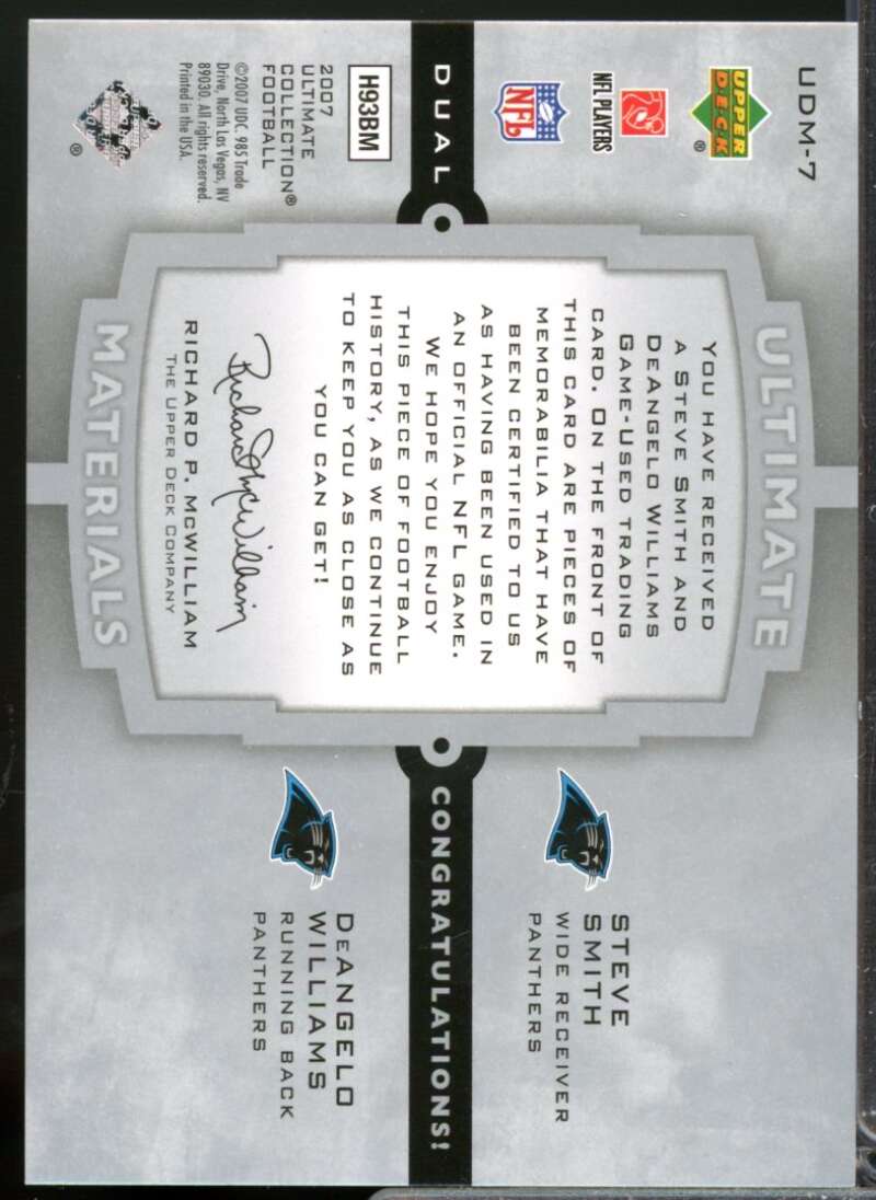 Steve Smith DeAngelo Williams 2007 Ultimate Collection Materials Jersey Dual #7  Image 2