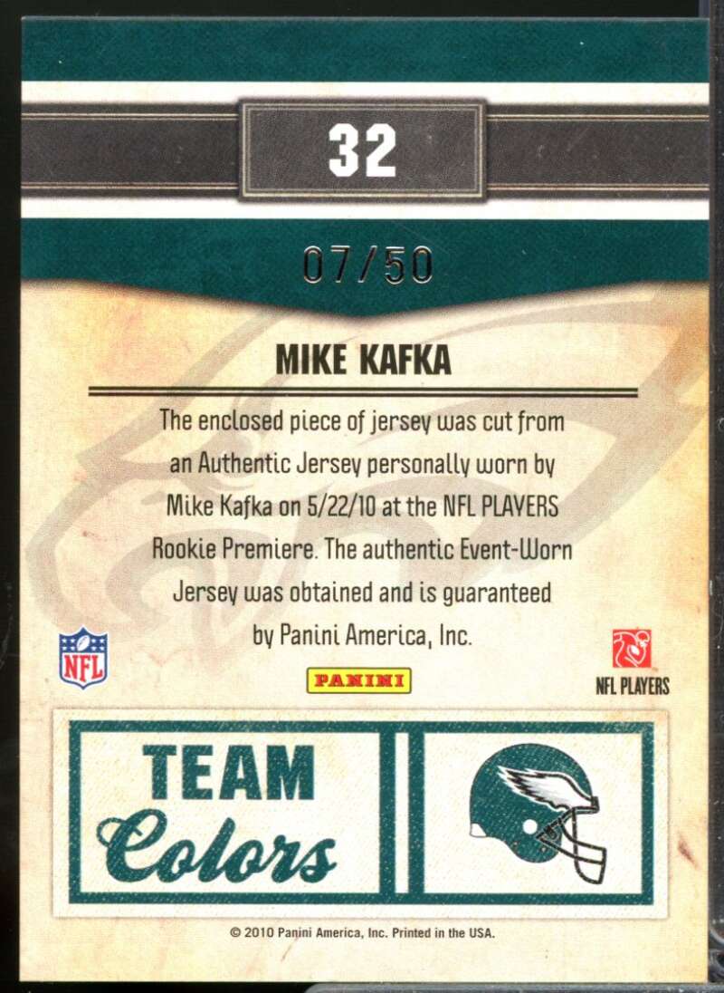 Mike Kafka /50 Card 2010 Classics Team Colors Jersey Materials Prime #32  Image 2
