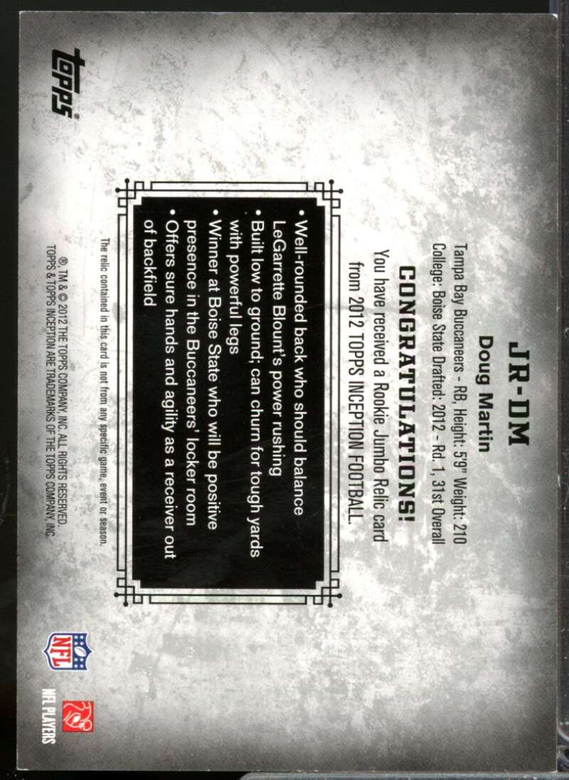 Doug Martin 2012 Topps Inception Rookie Relics Jumbo Swatch Jersey Blue #JRDM  Image 2
