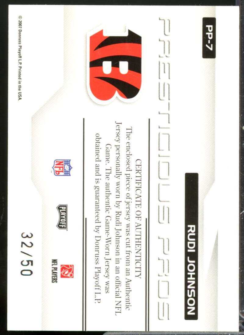Rudi Johnson 2007 Playoff Prestige Prestigious Pros Jersey Materials Gold #7  Image 2