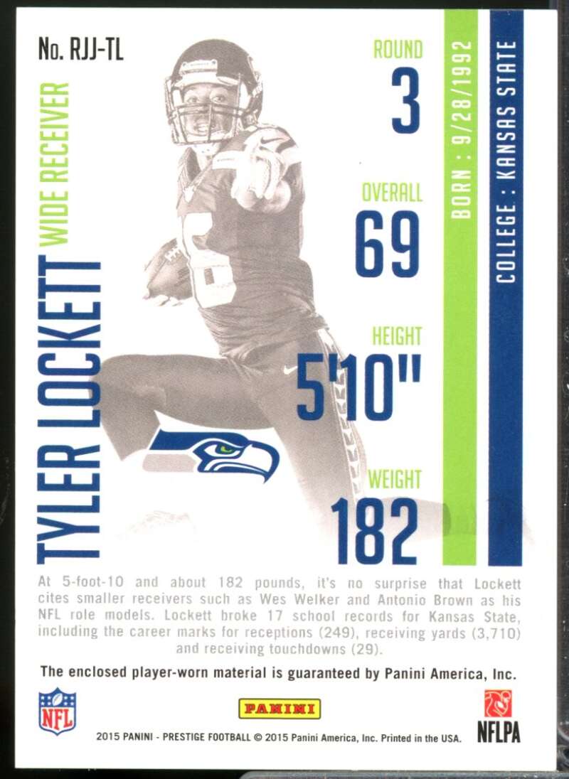Tyler Lockett Card 2015 Prestige Rookie Jumbo Jerseys Patch Red #RJJTL  Image 2