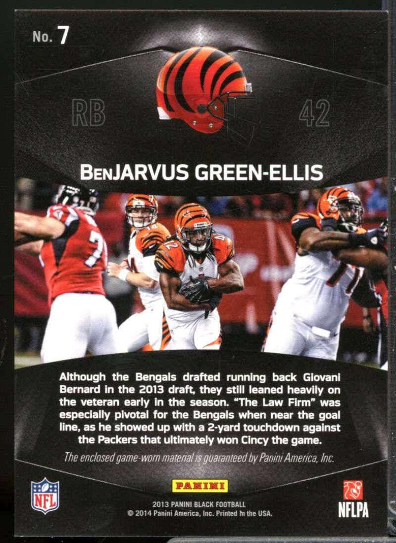 BenJarvus Green-Ellis /99 Card 2013 Panini Black Onyx Materials Jumbo Jersey #7  Image 2