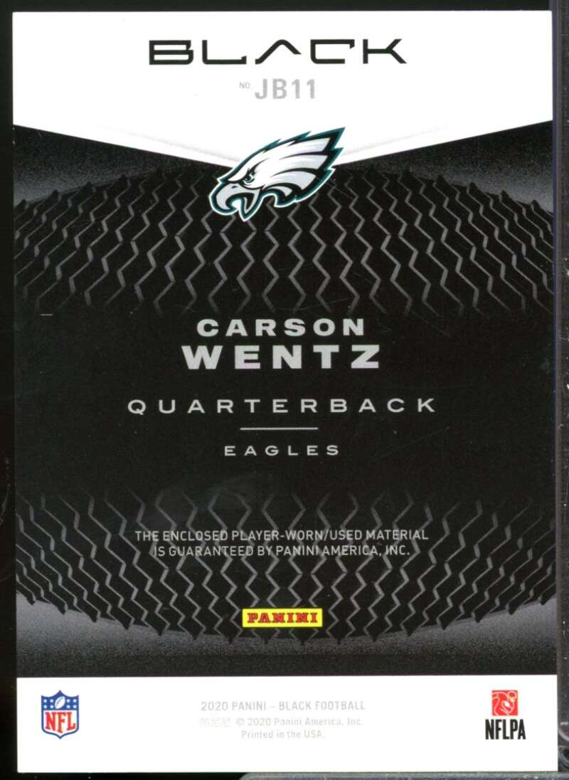 Carson Wentz /50 Card 2020 Panini Black Jet Black Materals Jersey Copper #11  Image 2