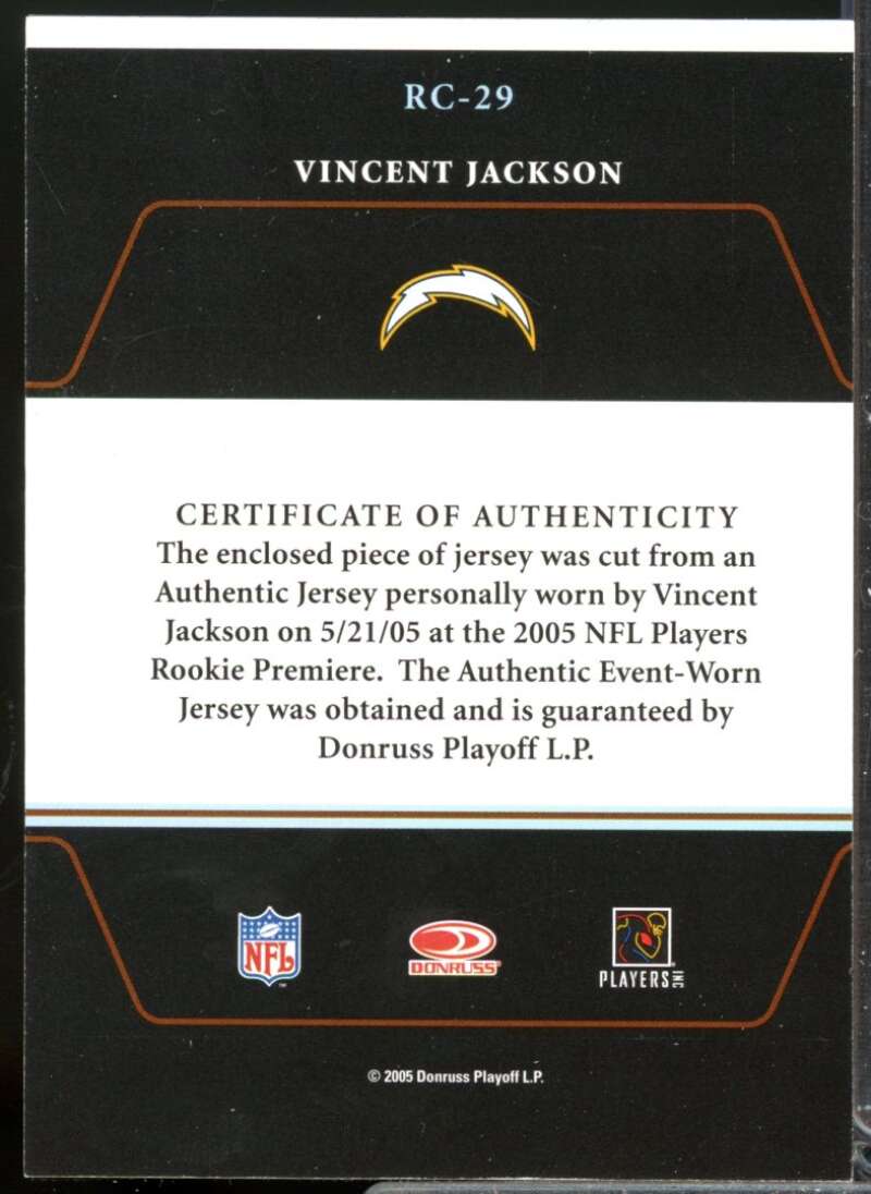 Vincent Jackson Card 2005 Zenith Rookie Roll Call Jerseys #RC29  Image 2