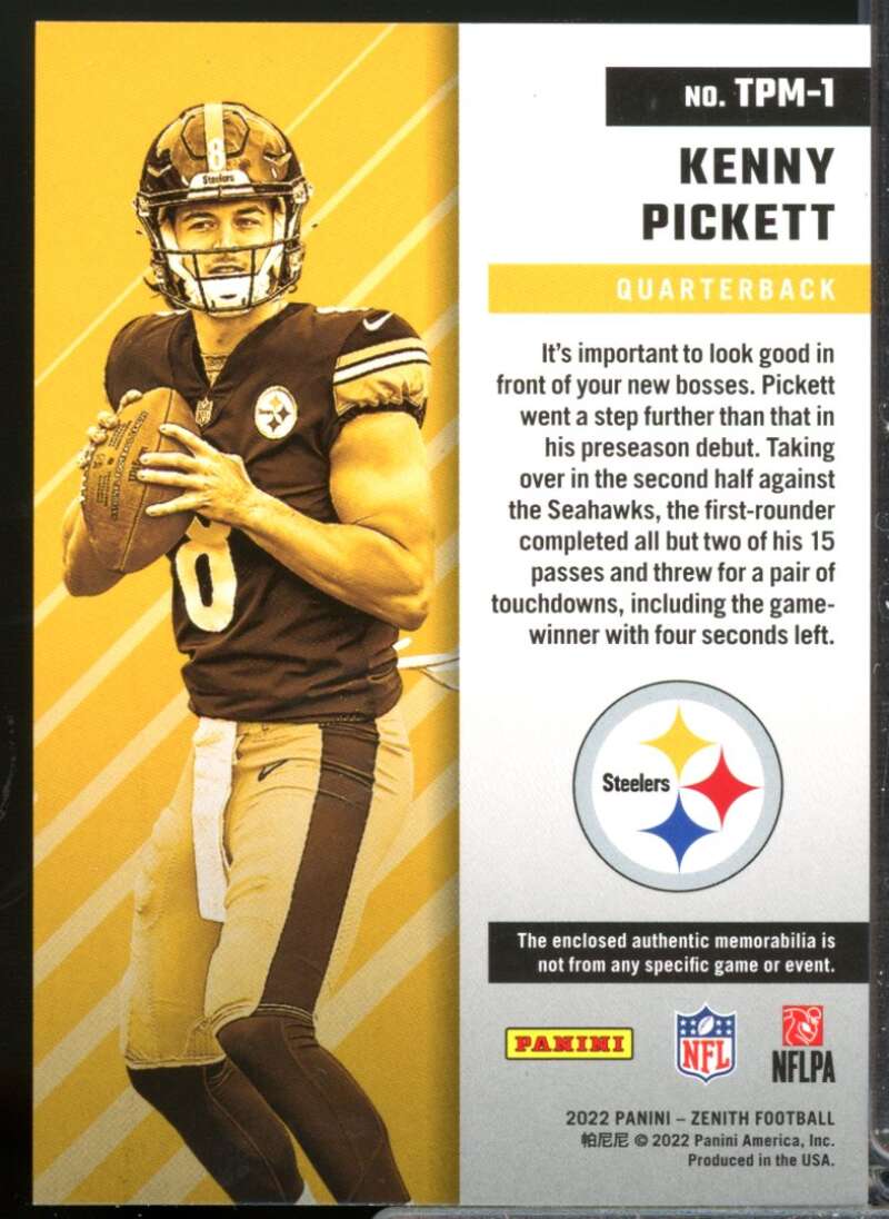 Kenny Pickett Card 2022 Zenith Turning Pro Memorabilia Rookie Jersey #1  Image 2