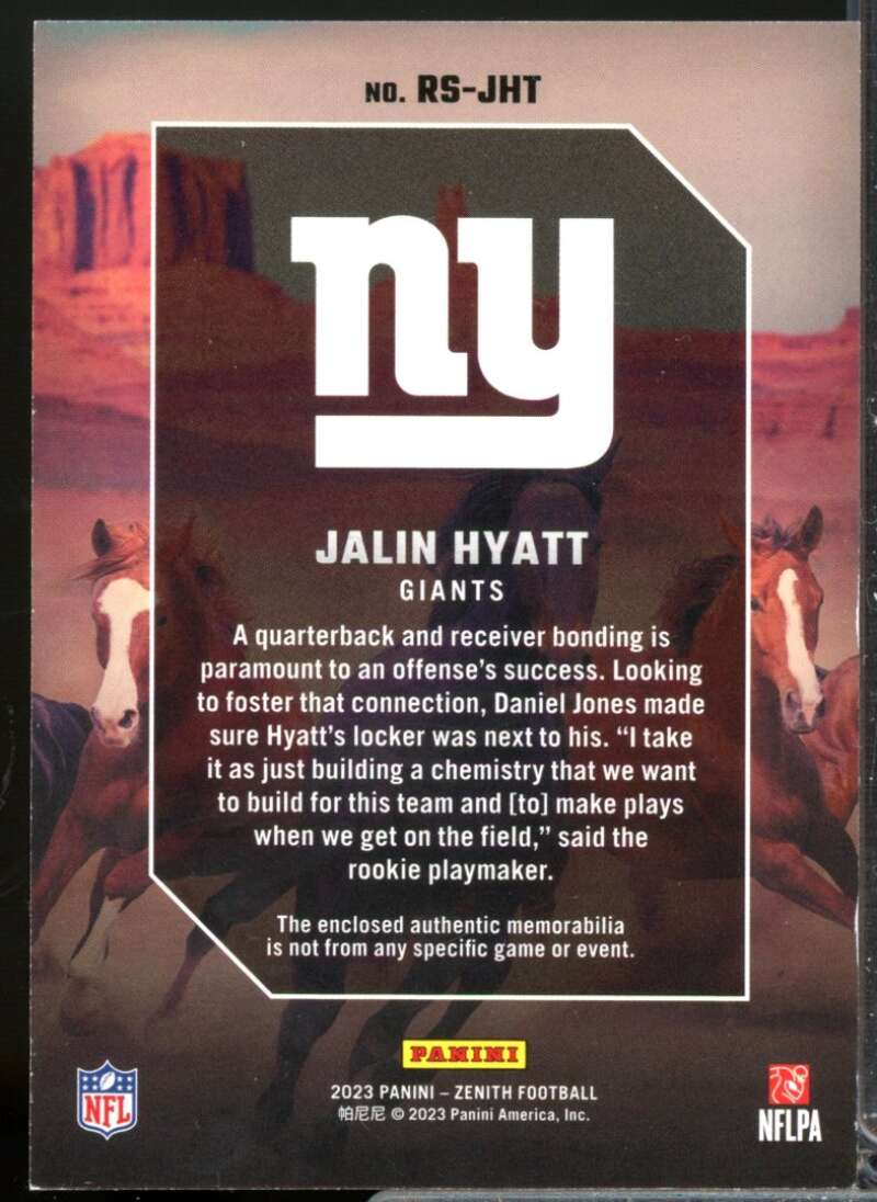 Jalin Hyatt Card 2023 Zenith Rookie Stallions Jerseys #16  Image 2