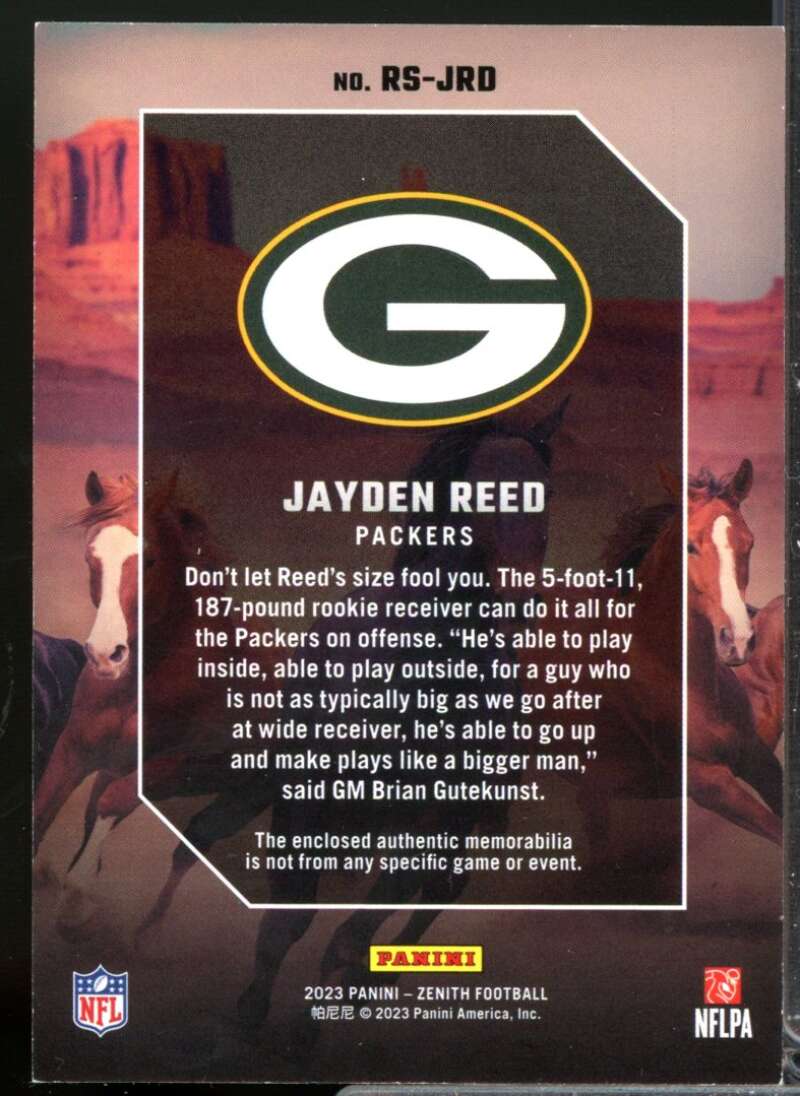 Jayden Reed Card 2023 Zenith Rookie Stallions Jerseys #19  Image 2