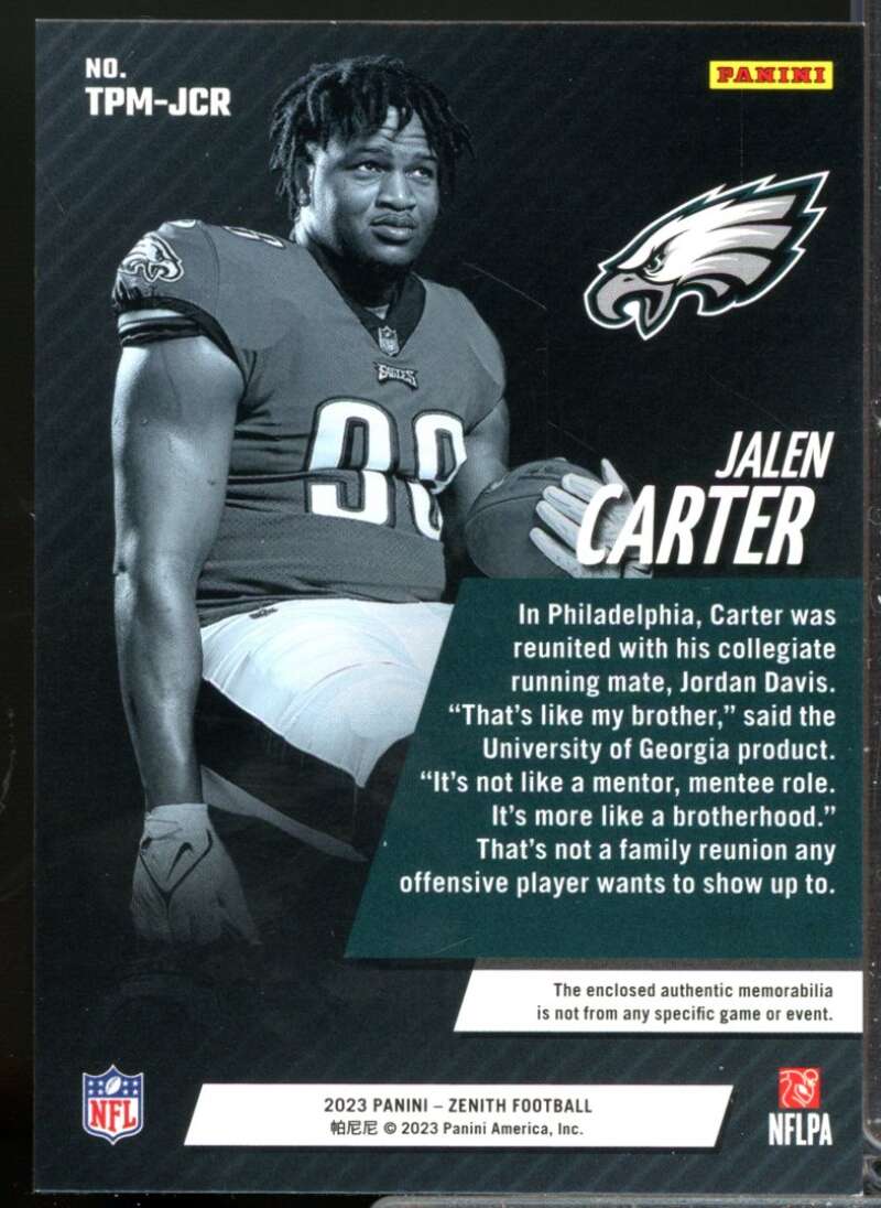 Jalen Carter Card 2023 Zenith Turning Pro Memorabilia Rookie Jersey #7  Image 2
