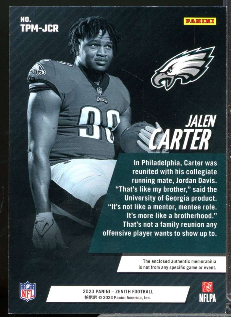 Jalen Carter Card 2023 Zenith Turning Pro Memorabilia Rookie Jersey #7  Image 2