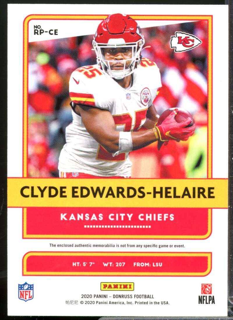 Clyde Edwards-Helaire Card 2020 Donruss Rookie Phenom Jerseys #21  Image 2