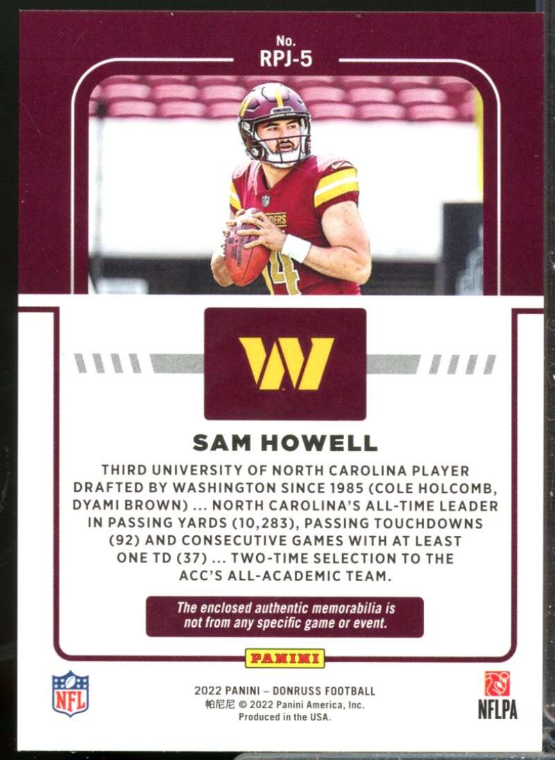 Sam Howell Card 2022 Donruss Rookie Phenom Jerseys #5  Image 2