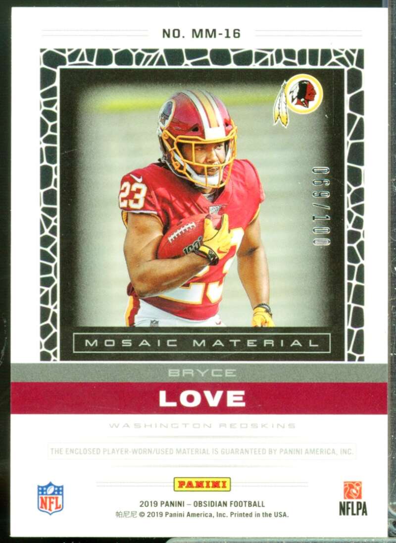 Bryce Love Card 2019 Panini Obsidian Mosaic Materials Rookie Jersey #16  Image 2