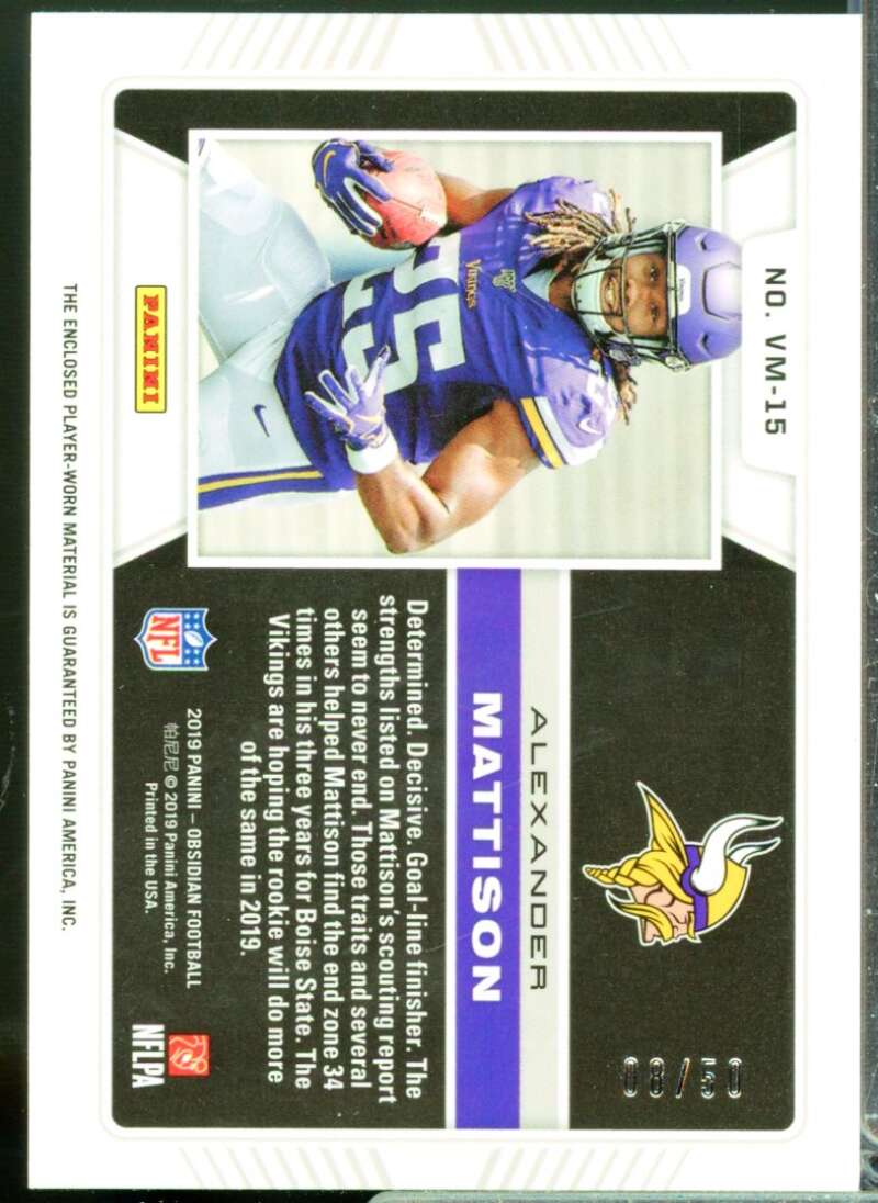 Alexander Mattison 2019 Obsidian Volcanic Rookie JSY Electric Etch Orange #15  Image 2