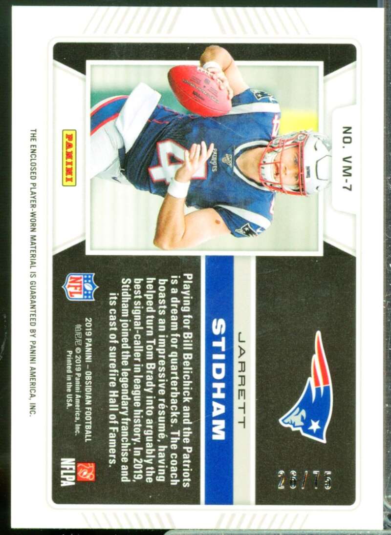 Jarrett Stidham Card 2019 Panini Obsidian Volcanic Material Rookie Jersey #7  Image 2