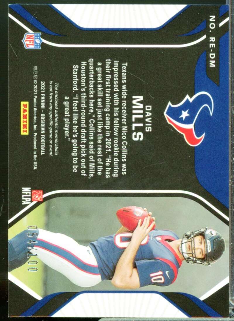 Davis Mills Card 2021 Panini Obsidian Rookie Eruption Material Jersey #23  Image 2