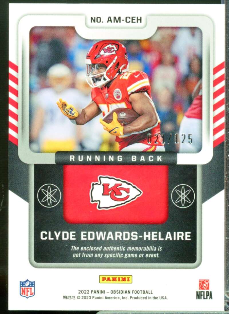 Clyde Edwards-Helaire Card 2022 Panini Obsidian Atomic Material Jersey #9  Image 2