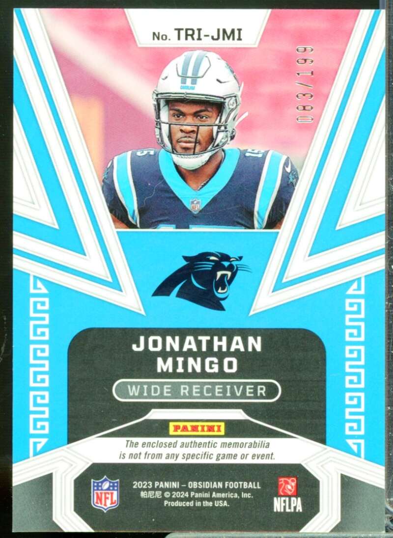 Jonathan Mingo Card 2023 Panini Obsidian Trifecta Rookie Jersey Swatches #25  Image 2