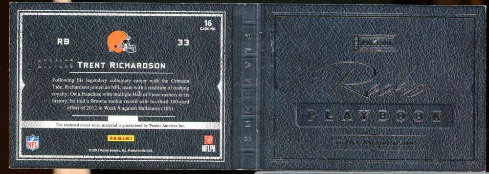 Trent Richardson Card 2012 Playbook Rookie Booklet Jersey Roll Tide Die Cut #16  Image 1