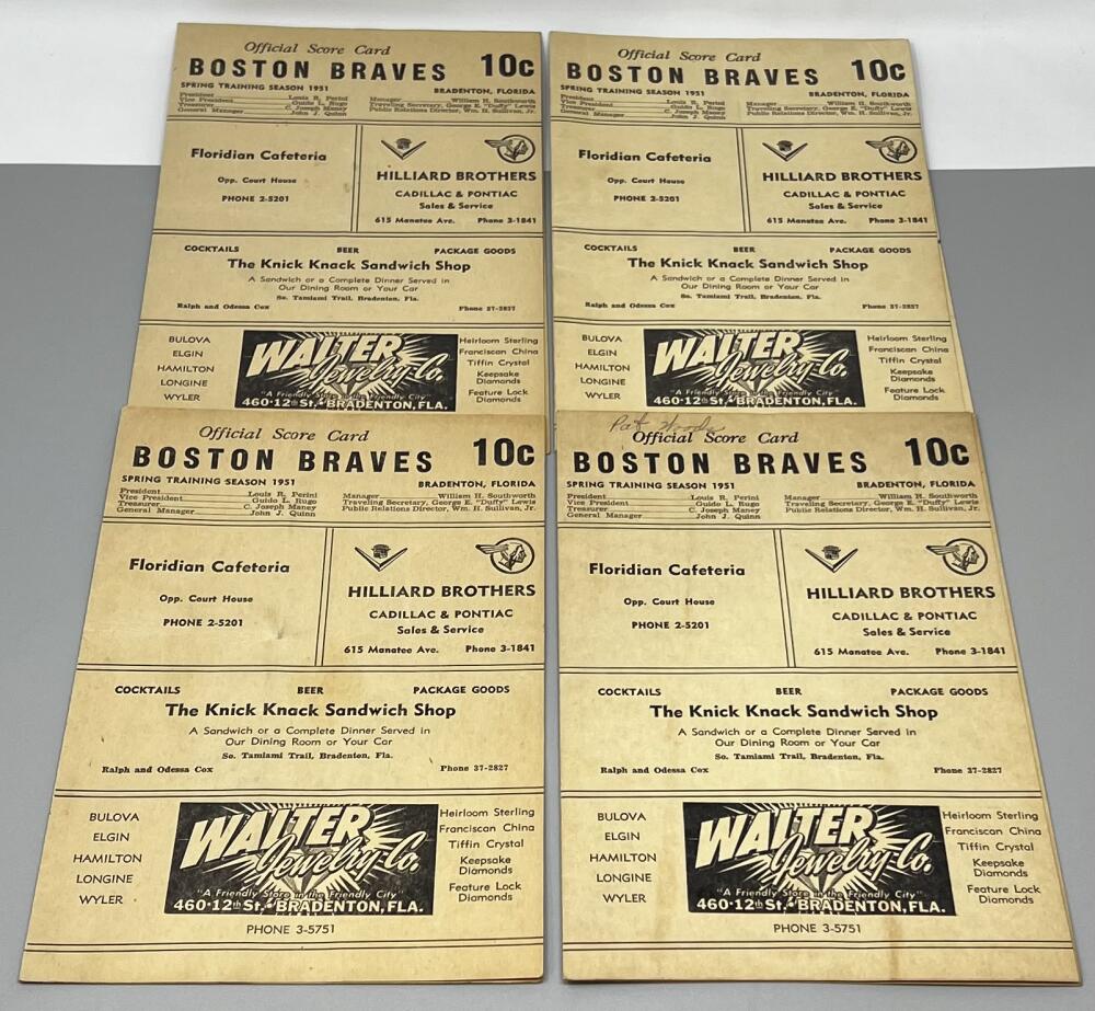 1951 Boston Braves Baseball Score Card 4 ct Lot Image 1