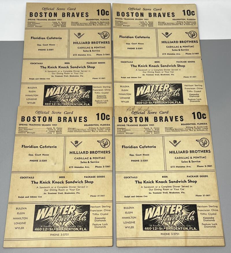 1951 Boston Braves Baseball Score Card 4 ct Lot Image 2