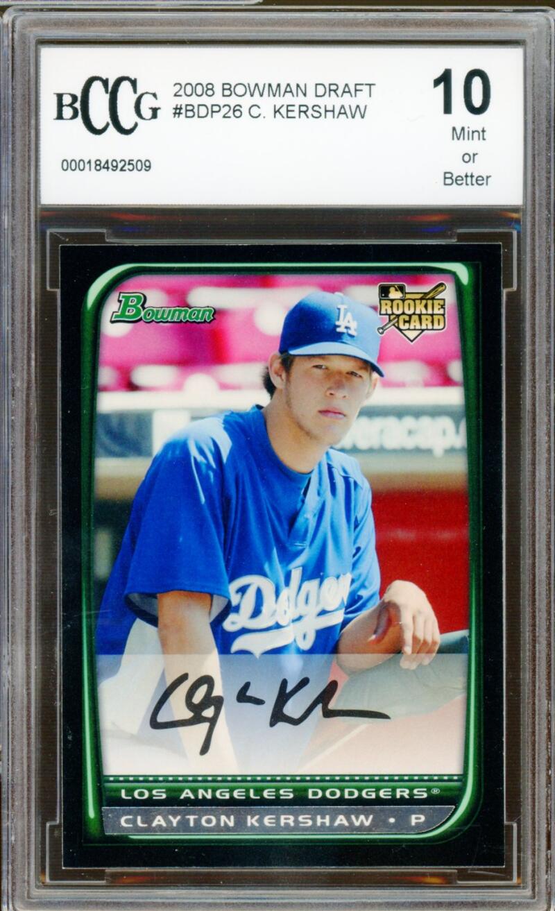 2008 Bowman Draft #BDP26 Clayton Kershaw Rookie Card BGS BCCG 10 Mint+ Image 1