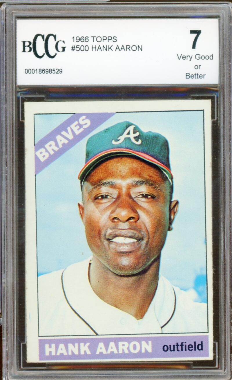 1966 Topps #500 Hank Aaron Card BGS BCCG 7 Very Good+ Image 1