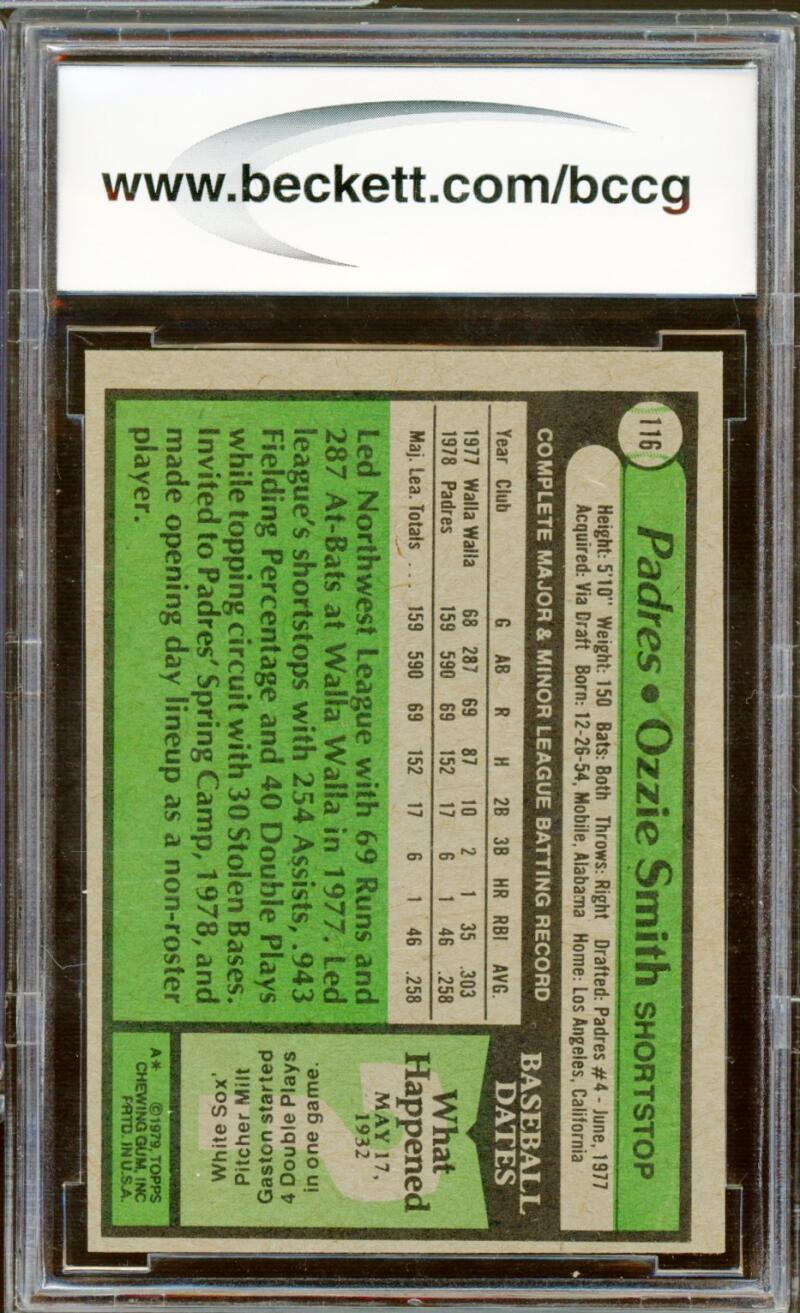 1979 Topps #116 Ozzie Smith Rookie Card BGS BCCG 8 Excellent+ Image 2