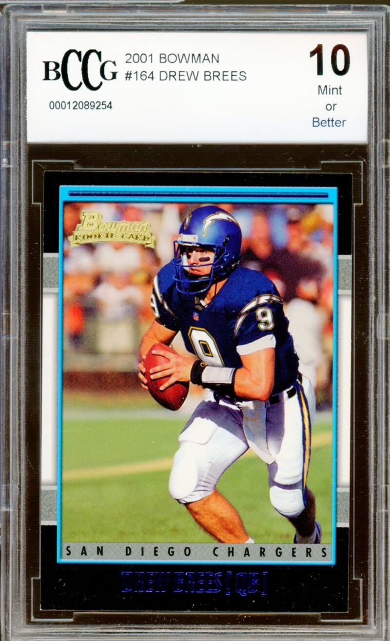 2001 Bowman #164 Drew Brees Rookie Card BGS BCCG 10 Mint+ Image 1