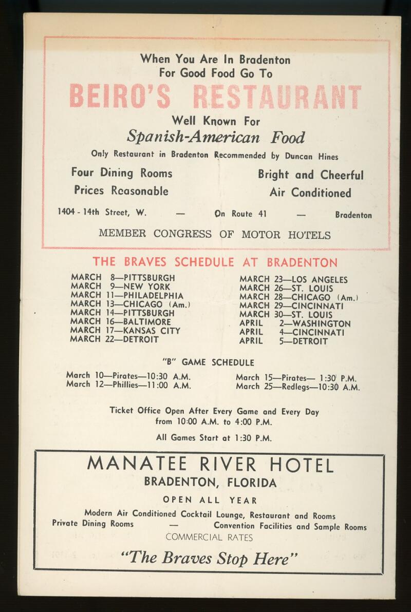 1959 Milwaukee Braves vs L.A  Dodgers Spring Training Baseball Score Card Lot Image 2