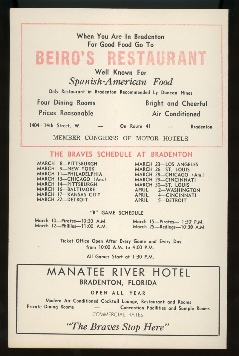 1959 Milwaukee Braves vs L.A  Dodgers Spring Training Baseball Score Card Lot Image 6