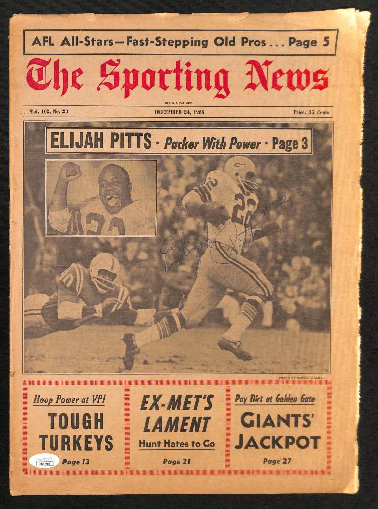 1966 Packer With Power Autograph Elijah Pitts The Sporting News Paper JSA Authentic Image 1