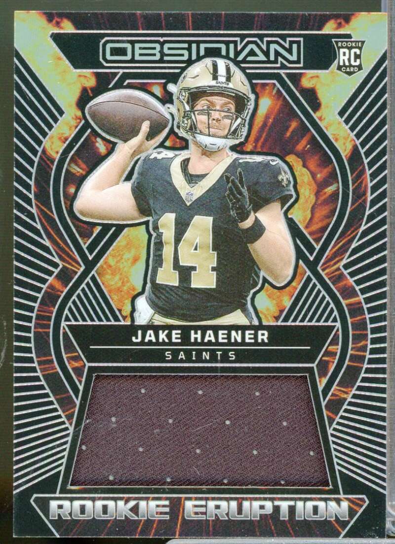 Jake Haener Card 2023 Panini Obsidian Rookie Eruption Jersey Materials #7  Image 1