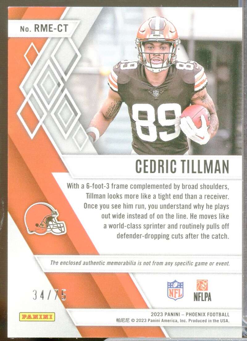 Cedric Tillman /75 2023 Panini Phoenix Rookie Jersey Memorabilia Purple #24  Image 2